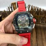 Swiss Quality Replica Richard Mille RM011 Skeleton Dial Carbon Watch Red Rubber Strap 